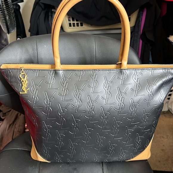 YVES SAINT LAURENT YSL Black / Brown Leather Tote bag One Shoulder Bag Vintage 2 - Picture 2 of 15